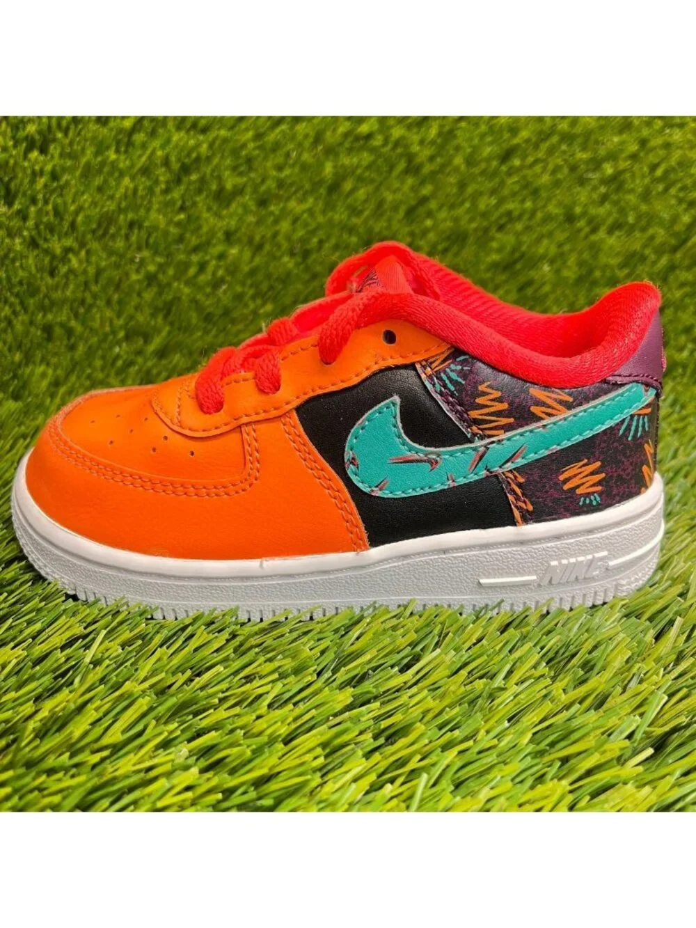 Nike Air Force 1 Low Bordeaux Orange Blue Boys Size 8C Athletic‎ Shoes Sneakers
